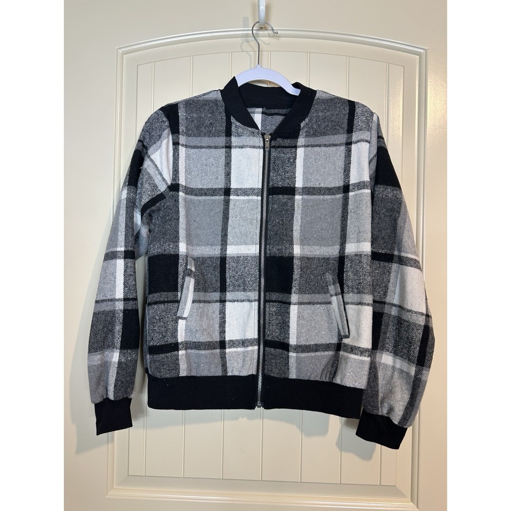 Women's black Plaid Flannel Zip Up Jacket‎ Size Small